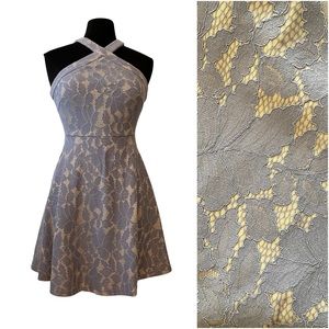 She + Sky Bare Shoulder Grey Lace Dress